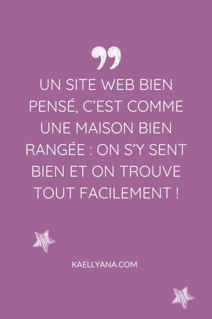 Citation illustrée sur la simplicité et l'organisation d'un site web.