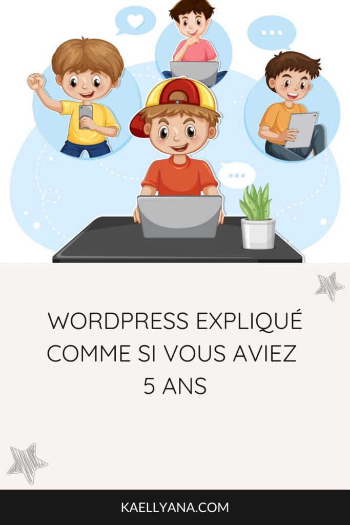 Illustration d’un enfant utilisant un ordinateur, représentant une explication simplifiée de WordPress.
