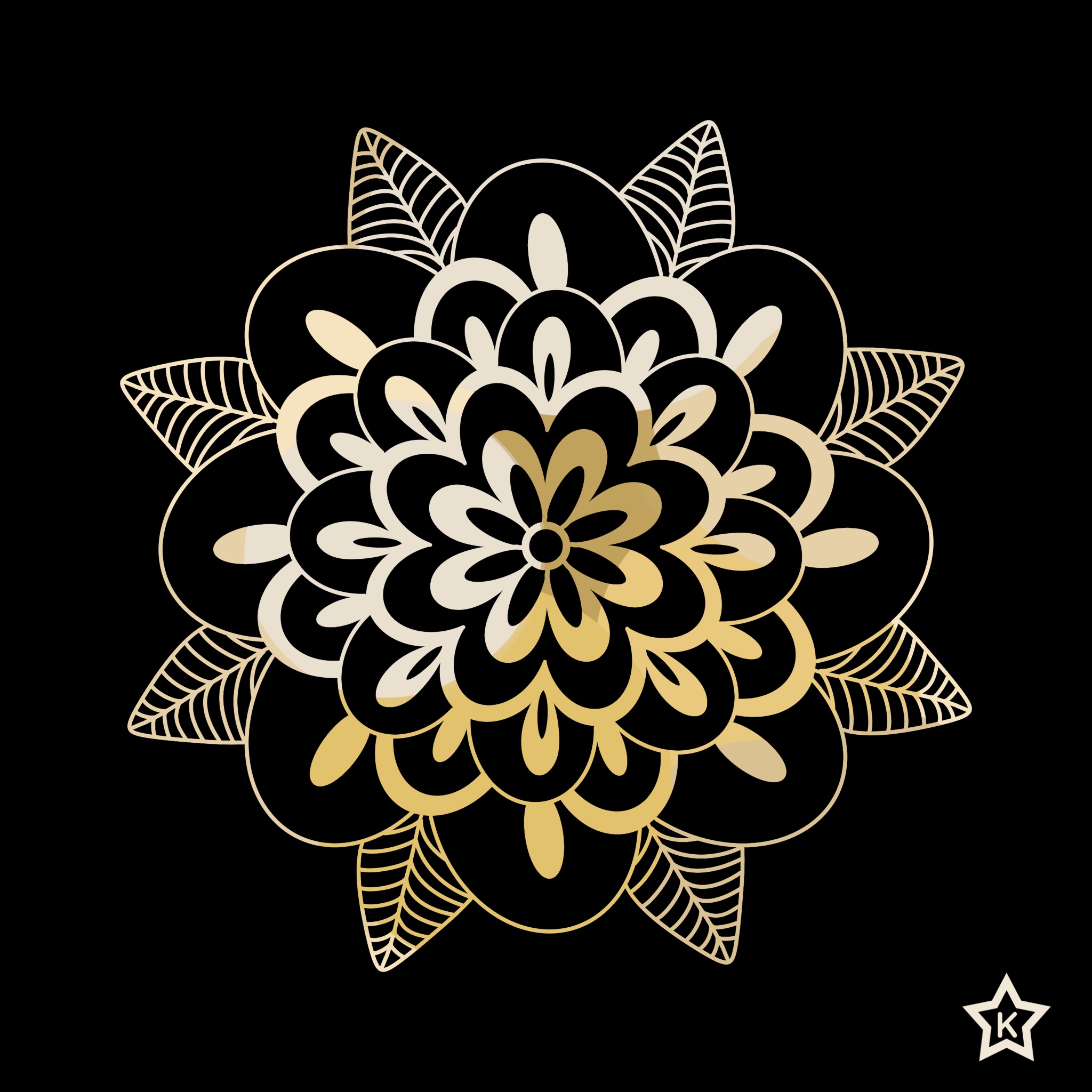 Mandala doré et noir dessiné à l’iPad en pleine surcharge mentale