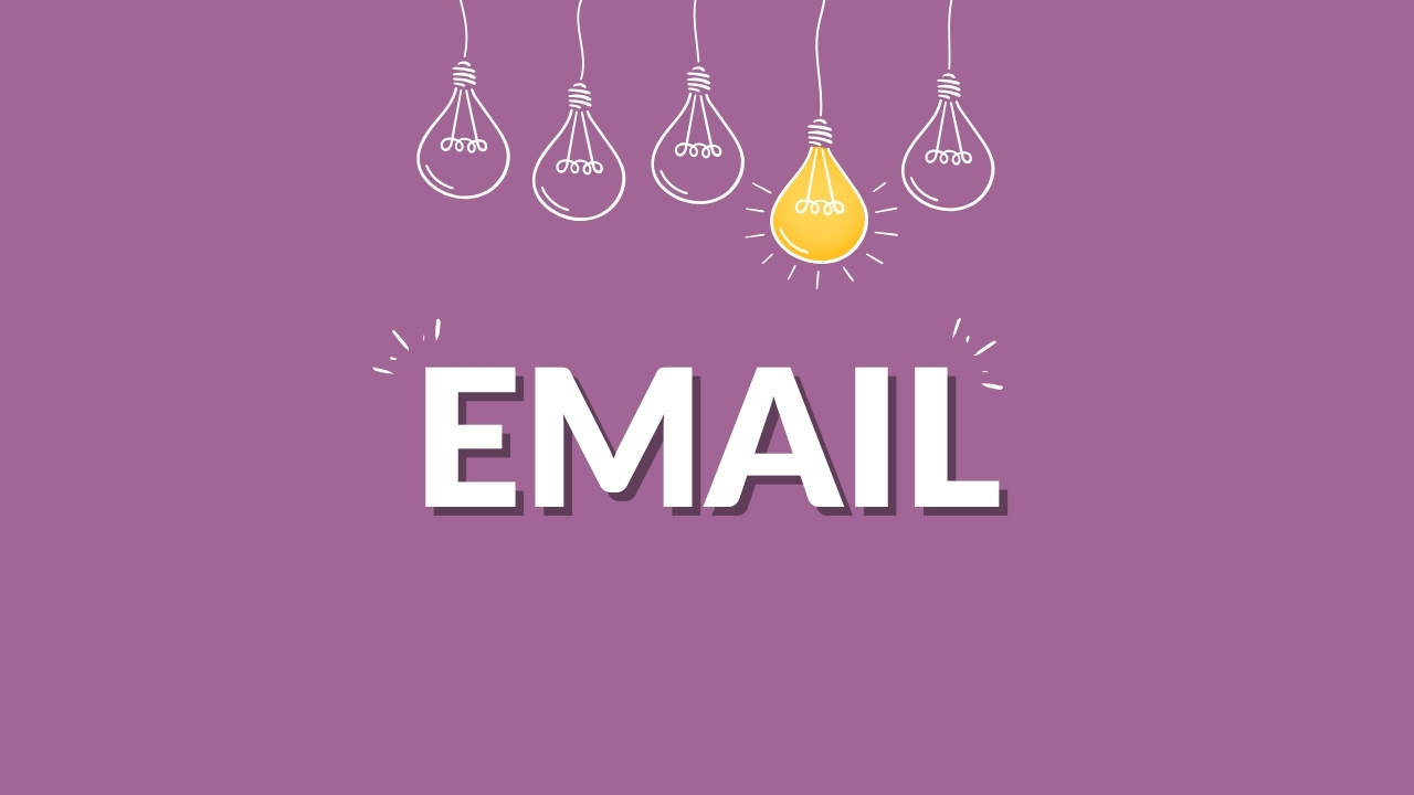 Illustration du mot Email pour le glossaire du web, fond violet avec ampoules stylisées