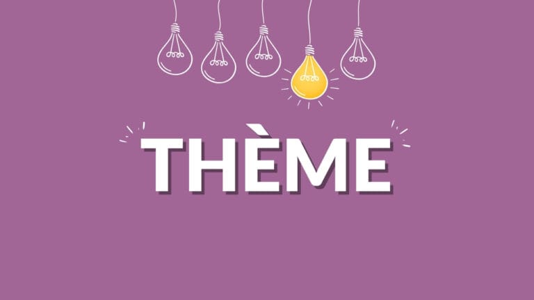 Image illustrant le mot “Thème” dans le Dico du Web Kaellyana – fond violet, cinq ampoules blanches dont une allumée au centre, et le mot “THÈME” en lettres blanches.