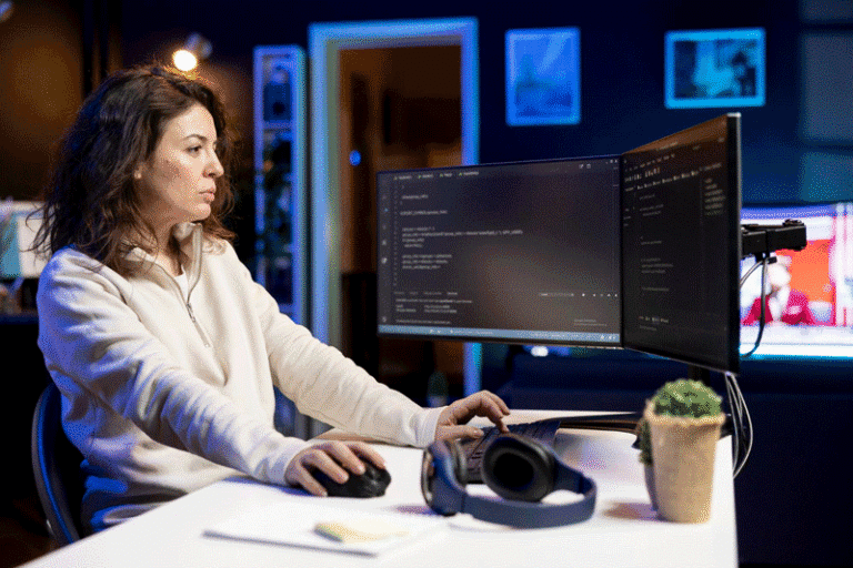 Femme tapant sur un clavier d’ordinateur, confrontée à un bug sous Windows 11